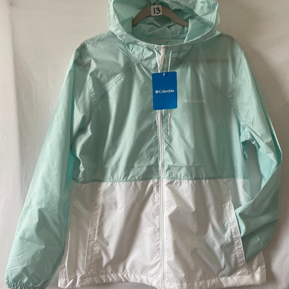 NWT Columbia Womens Mint Green Full Zip Center Ridge Windbreaker Jacket Size L